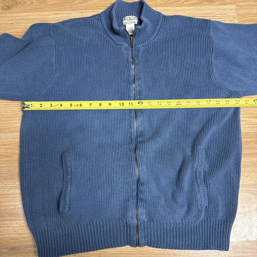 L.L.‎ Bean Men's Size Large-Reg Full Zip Sweater Cardigan Blue  100% Cotton Knit